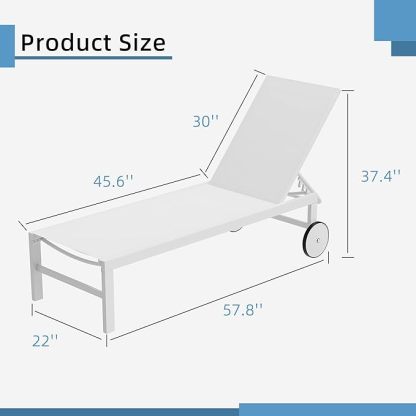 2 PCS Outdoor Chaise Lounges Chair with Wheels Aluminum Reclining Patio Lounge Chairs