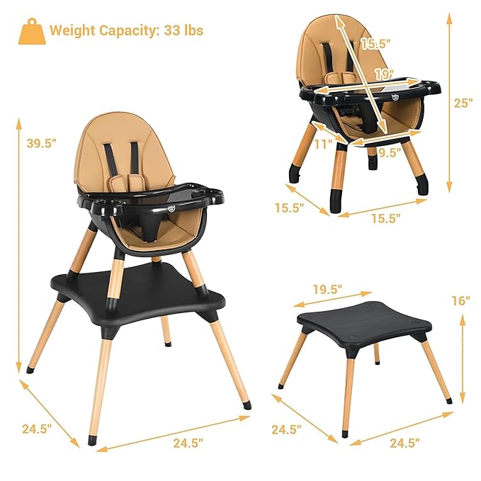 5-in-1 Convertible Wooden Highchair for Babies and Toddlers/Table and Chair Set