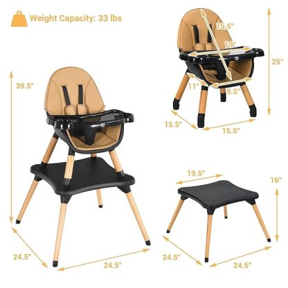 5-in-1 Convertible Wooden Highchair for Babies and Toddlers/Table and Chair Set
