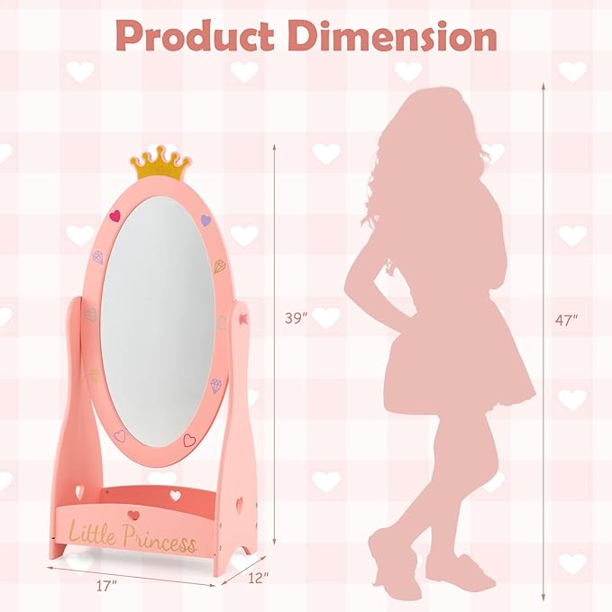 Free-Standing Dressing Mirror w/Bottom Shelf & Storage Box