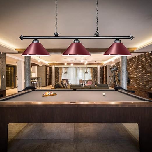 Pool Table Lights for 8'/9' Table with 3 Metal Shades, Billiard Lamp for Man Cave, Game Room, Kitchen Island Light for Restaurant Or Dining Room (Burgundy, 59 inch-3 Lights)