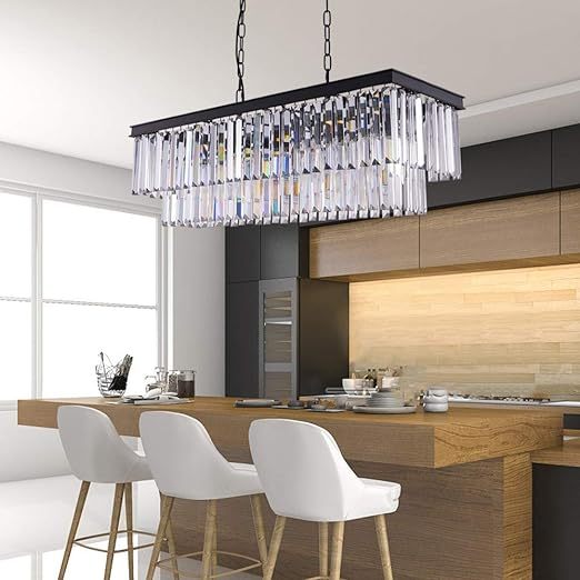 Black Crystal Chandelier, 9-Light Modern Farmhouse Chandeliers Dining Room Lighting Fixture