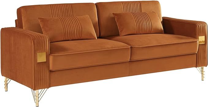 79”W Velvet Small Sofa Couch, Modern Oversized Loveseat with 2 Matching Pillows