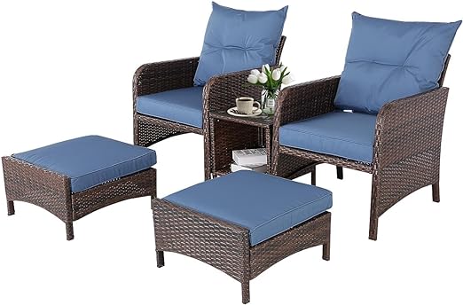 5 Pieces Wicker Conversation Sets Patio Outdoor Furniture Set with PE Rattan Indoor & Outdoor Furniture Set with Coffee Table for Backyard Porch and Garden