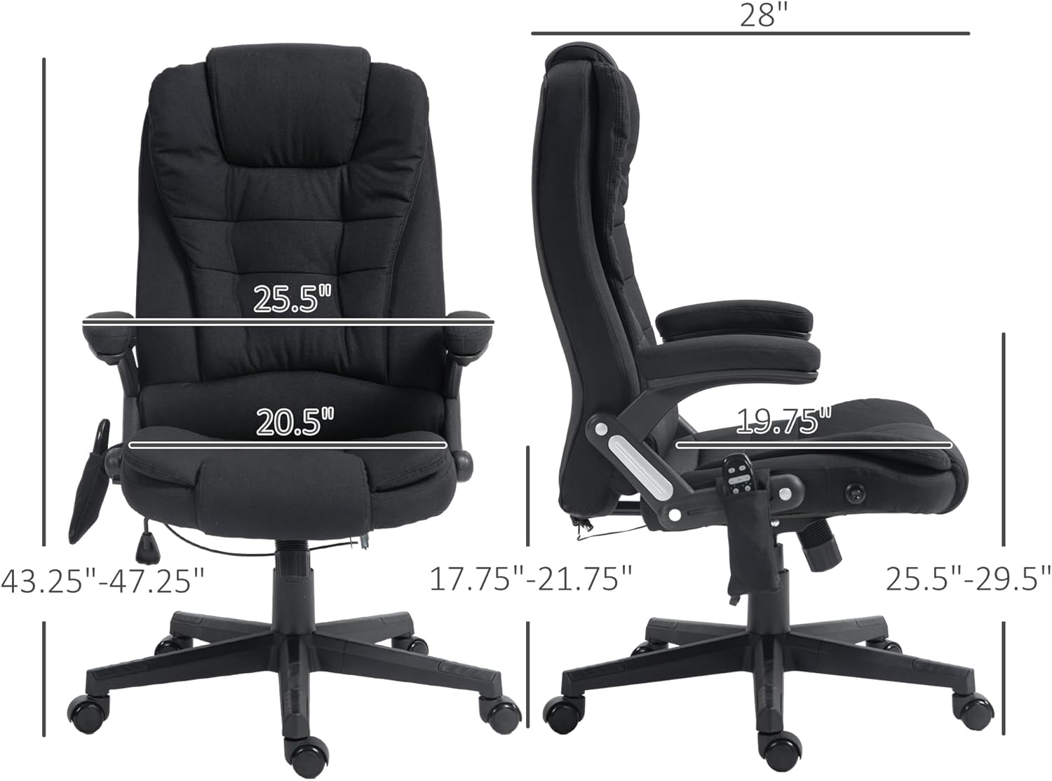6 Point Vibrating Massage Office Chair with Heat, Linen High Back Executive Office Chair