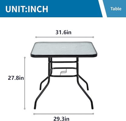 Outdoor Table Patio Table Dining Table with Tempered Glass Umbrella Hole