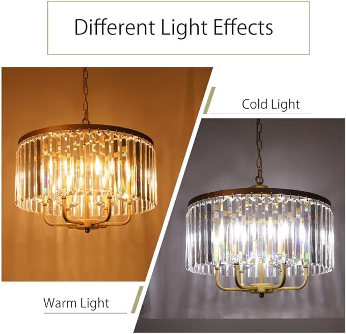 Gold Crystal Chandelier, 6 Lights Modern Gold Drum Chandelier Light Hanging Round Light Fixture for Dining Room, Living Room, Bedroom, Entryway, Kitchen, Foyer, 20'' W