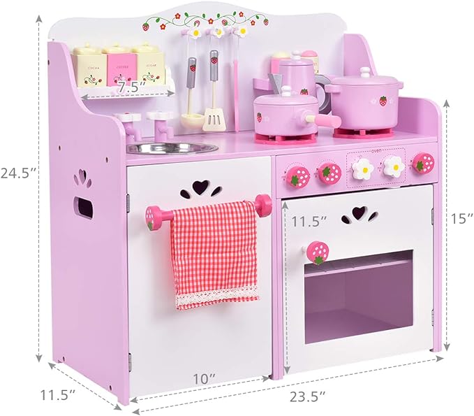 13 Pcs Cookware Utensils, Faucet, Stove, Storage Cabinet, Little Chef Toy Kitchen Set