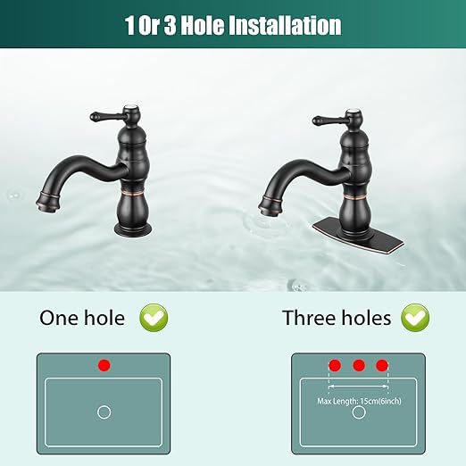 Oil Rubbed Bronze Bathroom Sink Faucet 1 Hole Single Handle Vanity Mixer Tap Deck Mount Lavatory Pop Up Drain with Overflow Included Commercial Bathroom Faucet Single Handle Bathroom Sink Faucet