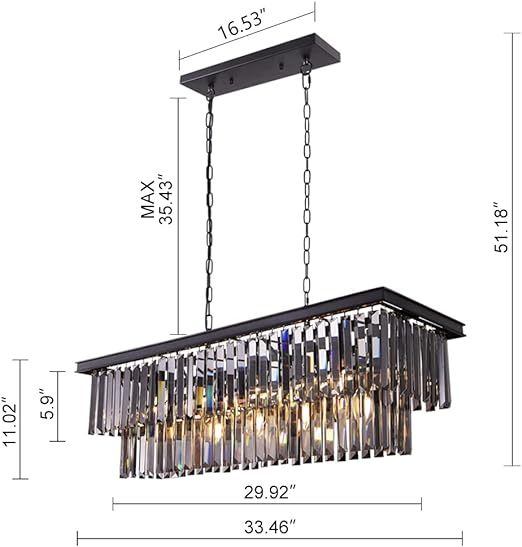Black Crystal Chandelier, 9-Light Modern Farmhouse Chandeliers Dining Room Lighting Fixture