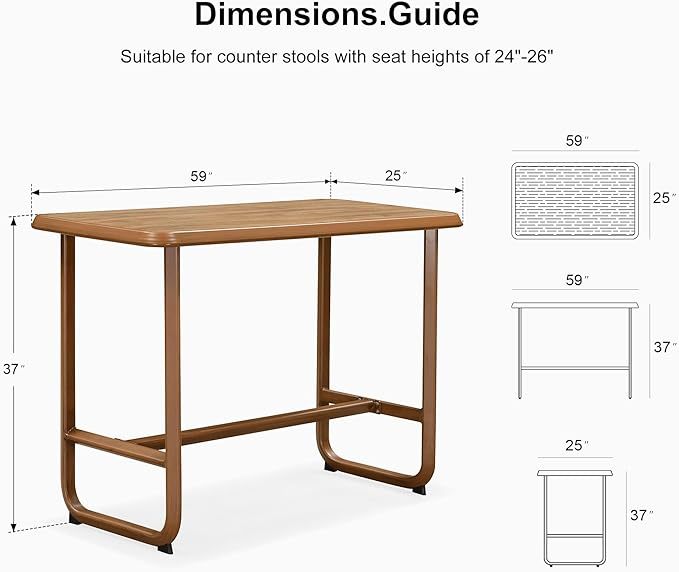 3 Pieces Patio Bar Set Modern Aluminum Table and Wicker Bar Chairs Set