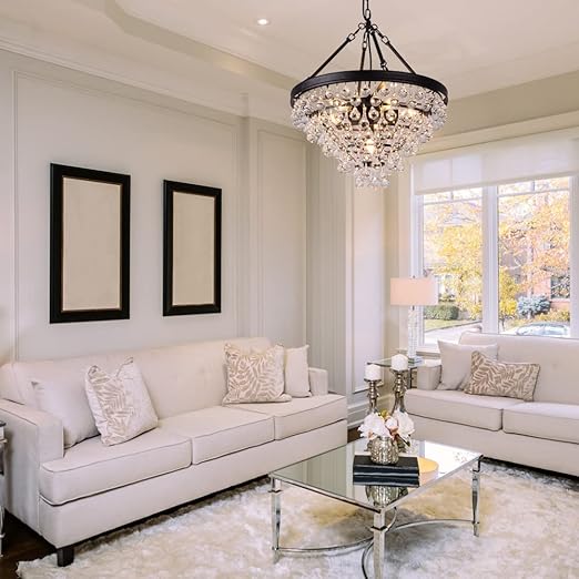 Modern Crystal Chandeliers, 6 Lights Black Chandeliers for Dining Room, Farmhouse Ceiling Light Fixture for Foyer, Bedroom, Living Room, Entryway, Kitchen Island, 20”Dia