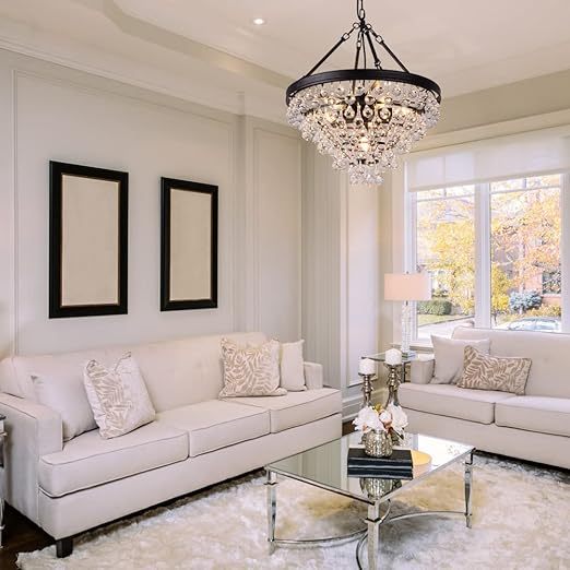 Modern Crystal Chandeliers, 6 Lights Black Chandeliers for Dining Room, Farmhouse Ceiling Light Fixture for Foyer, Bedroom, Living Room, Entryway, Kitchen Island, 20”Dia