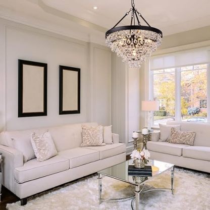 Modern Crystal Chandeliers, 6 Lights Black Chandeliers for Dining Room, Farmhouse Ceiling Light Fixture for Foyer, Bedroom, Living Room, Entryway, Kitchen Island, 20”Dia