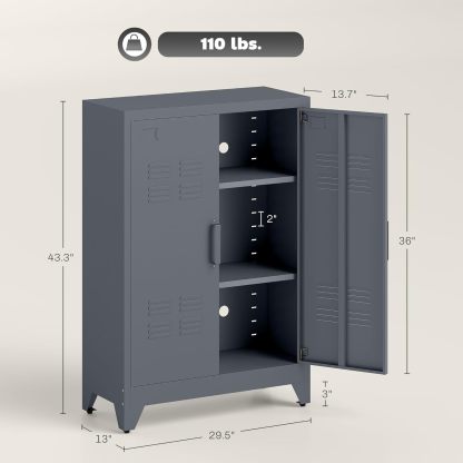 Industrial Storage Cabinet, Steel Garage Cabinet with Double Doors and Adjustable Shelves