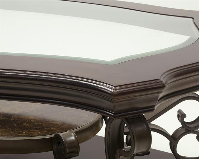 2-Tier Brown Vintage Wooden Coffee Table Retro Glass Table Top