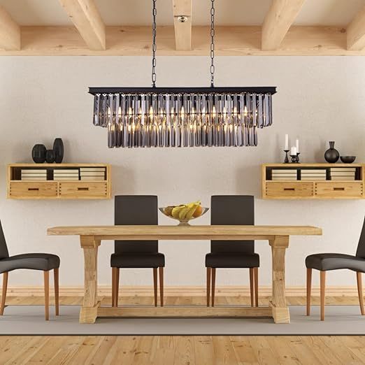 Black Crystal Chandelier, 9-Light Modern Farmhouse Chandeliers Dining Room Lighting Fixture