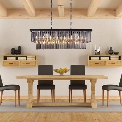 Black Crystal Chandelier, 9-Light Modern Farmhouse Chandeliers Dining Room Lighting Fixture