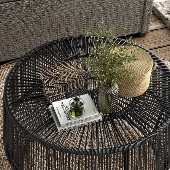 Wicker / Rattan Round Outdoor Coffee Table in Black