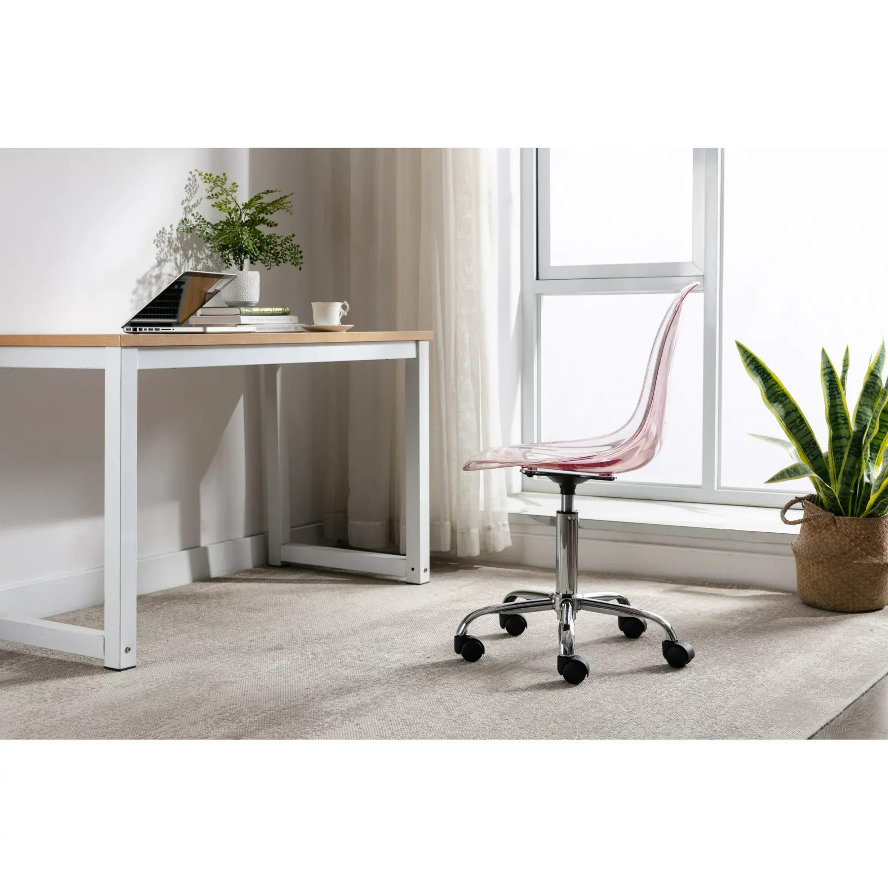 Clear Acrylic Rolling Chair, Modern Small Cute Armless Vanity Rolling Plastic Chair