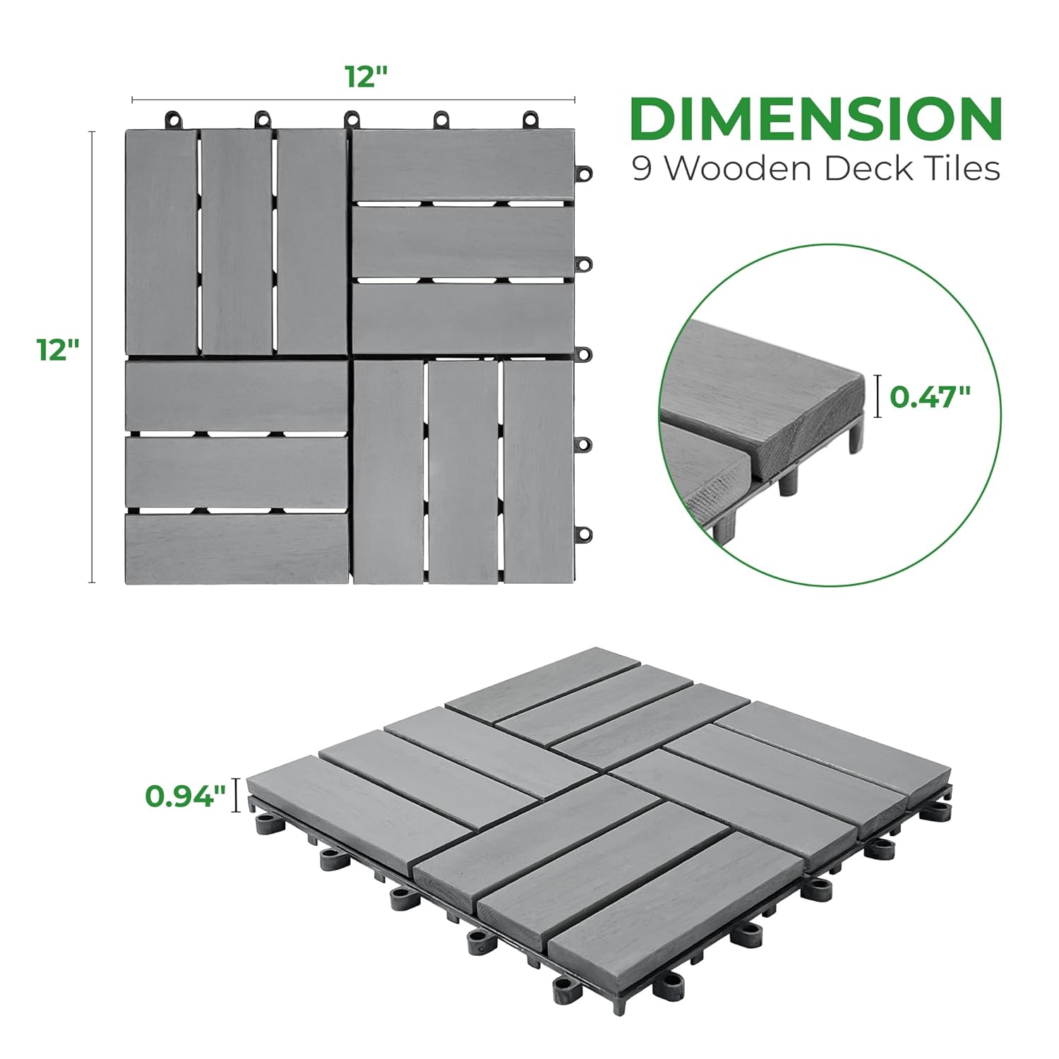 Interlocking Deck Tiles 12"x12"x0.94'' Gray