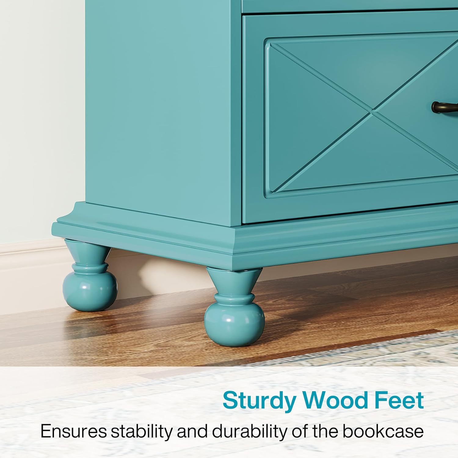 71 Inch Tall Floor Standing Bookshelf with Solid Wood Legs