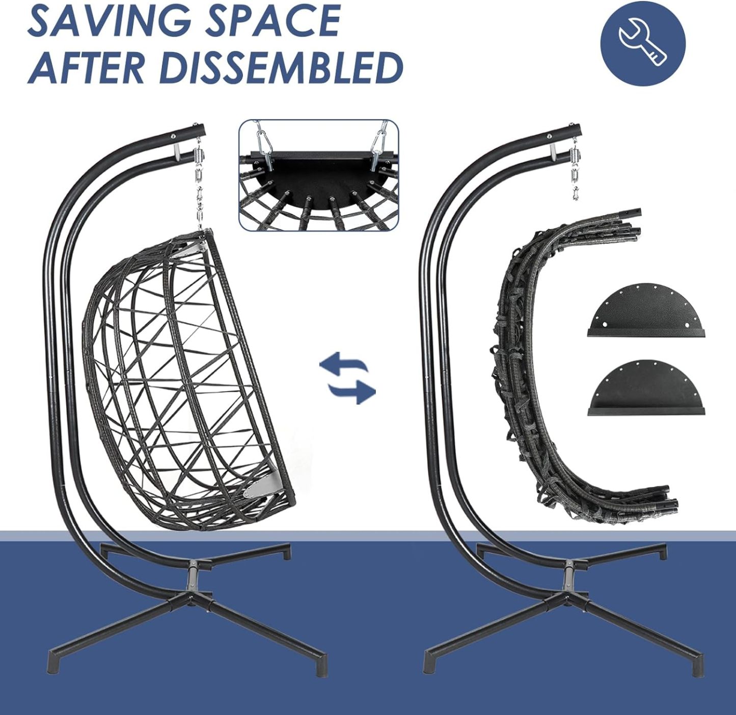 Double Egg Chair with Stand Wicker Swing Chair for 2 Person