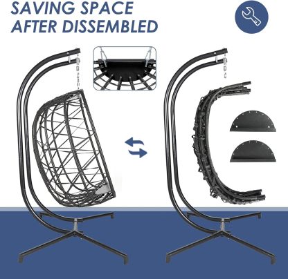 Double Egg Chair with Stand Wicker Swing Chair for 2 Person