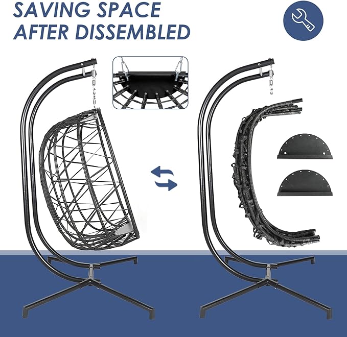 Double Egg Chair with Stand Wicker Swing Chair for 2 Person, Rattan Wicker Hanging Egg Chair