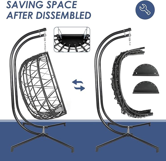 Double Egg Chair with Stand Wicker Swing Chair for 2 Person, Rattan Wicker Hanging Egg Chair