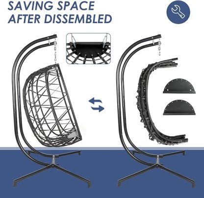 Double Egg Chair with Stand Wicker Swing Chair for 2 Person, Rattan Wicker Hanging Egg Chair