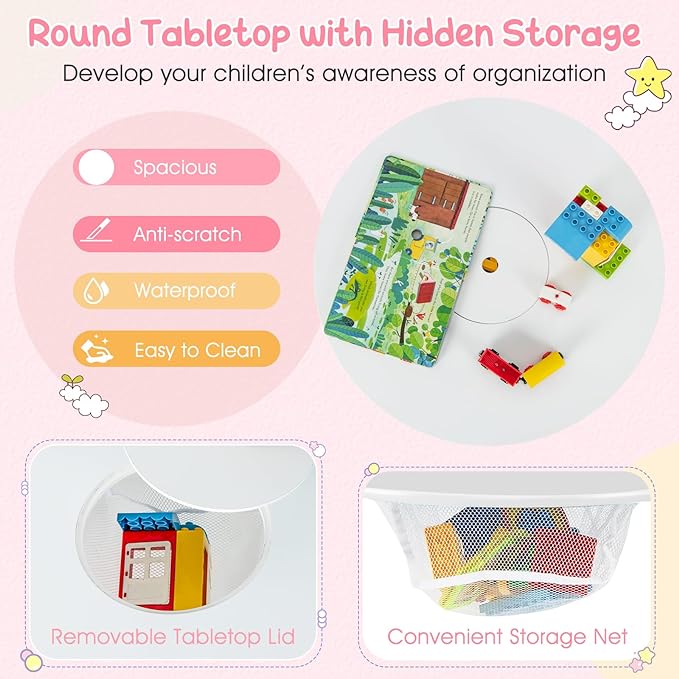 Kids Table and Chair Set, Wooden Children Activity Table and 2 Chairs