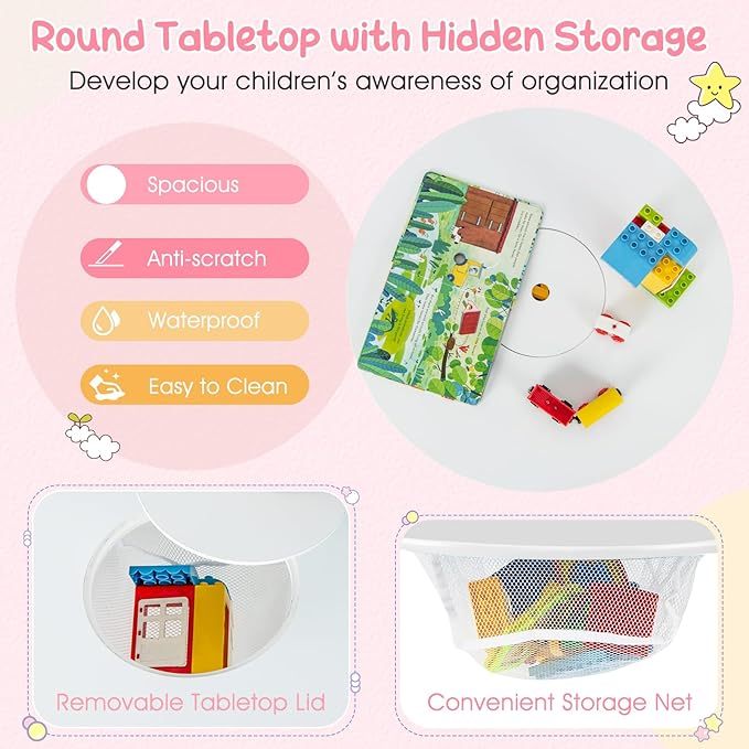 Kids Table and Chair Set, Wooden Children Activity Table and 2 Chairs