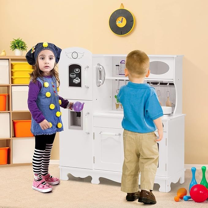 Kids Kitchen Playset, Wooden Pretend Play Kitchen for Toddlers
