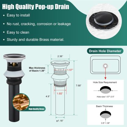 Oil Rubbed Bronze Bathroom Sink Faucet 1 Hole Single Handle Vanity Mixer Tap Deck Mount Lavatory Pop Up Drain with Overflow Included Commercial Bathroom Faucet Single Handle Bathroom Sink Faucet