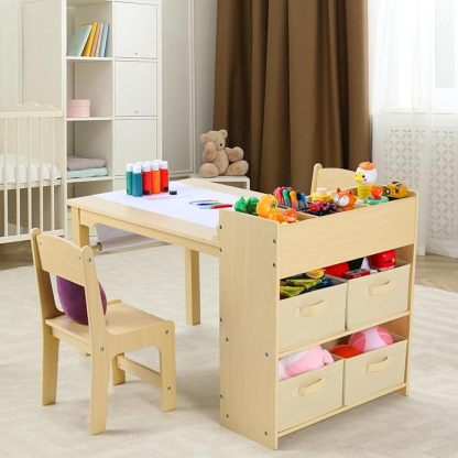 Toddler Craft Drawing Desk with Large Storage Shelves, 4 Storage Bins and Paper Roll