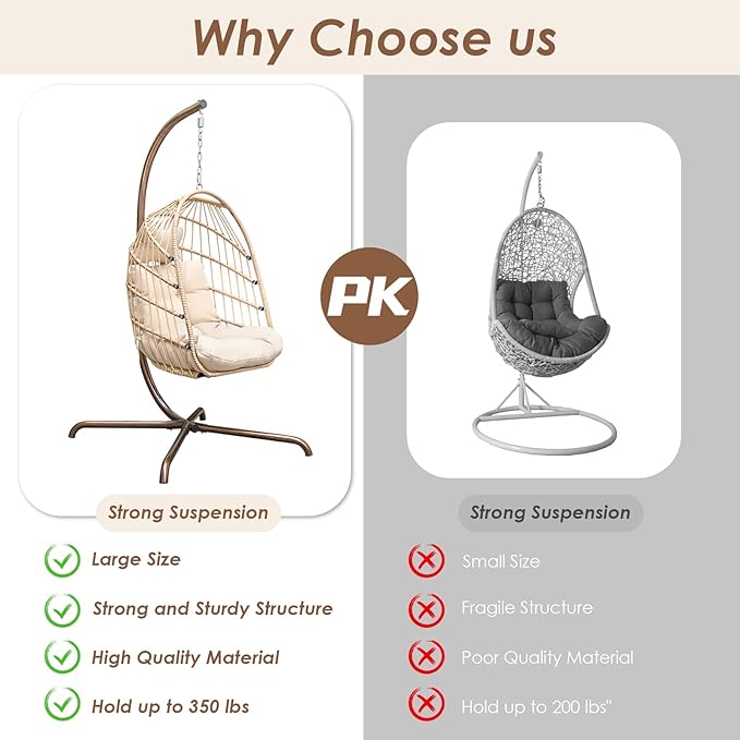 Hanging Egg Chair with Stand Outdoor Swinging Egg Chair with Water Resistant Cushion