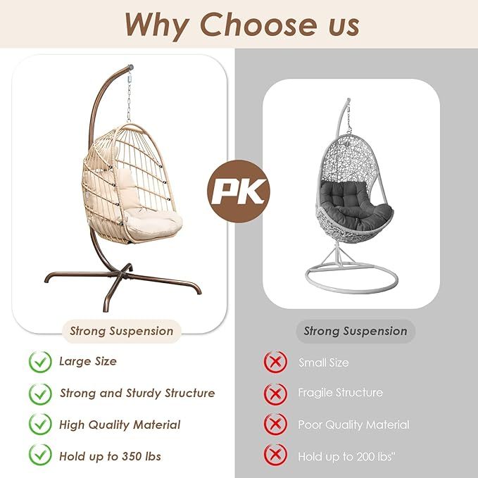 Hanging Egg Chair with Stand Outdoor Swinging Egg Chair with Water Resistant Cushion