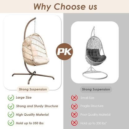 Hanging Egg Chair with Stand Outdoor Swinging Egg Chair with Water Resistant Cushion