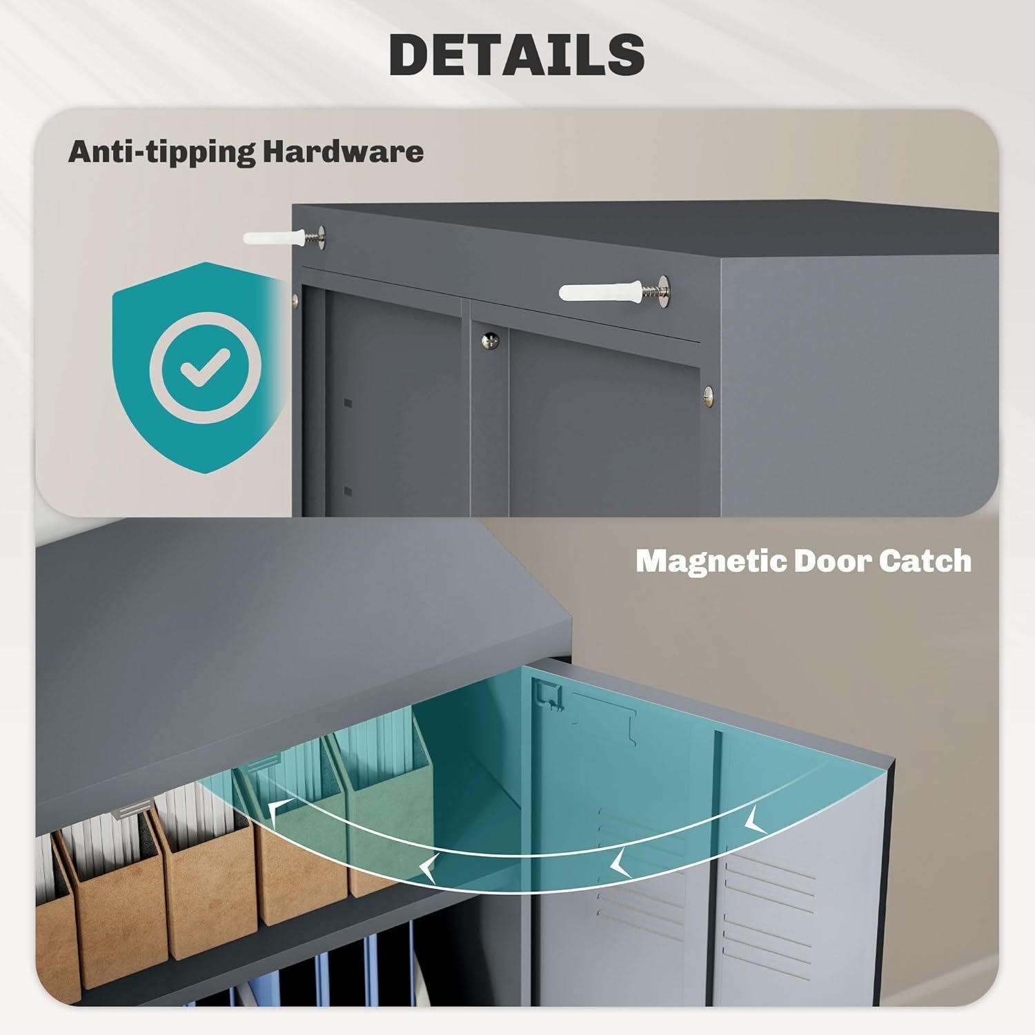 Industrial Storage Cabinet, Steel Garage Cabinet with Double Doors and Adjustable Shelves