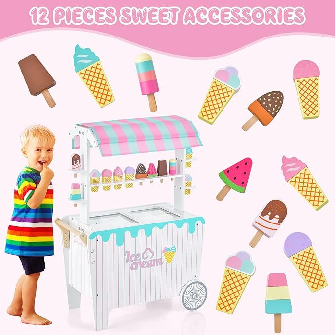 Wooden Grocery Store Playset w/12 Pieces Play Accessories