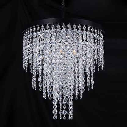 Black Crystal Chandelier 24 inch, 3-Tier Modern Round K9 Crystals Light Fixtures for Dining Room, Contemporary Pendant Light FixtureKitchen Island, Living Room, Bedroom,Foyer