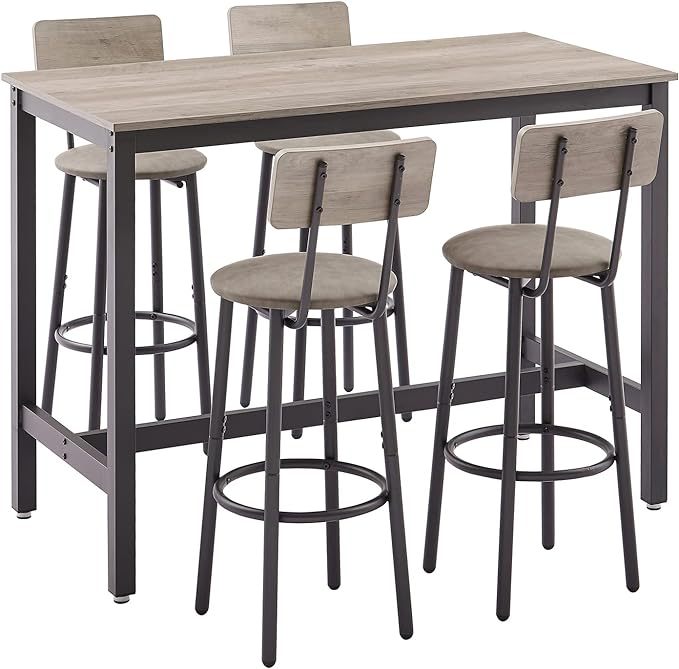 Bar Table and Chairs Set for 4, 5-Piece Rectangle Pub Bistro Table