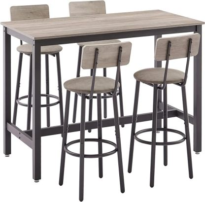 Bar Table and Chairs Set for 4, 5-Piece Rectangle Pub Bistro Table