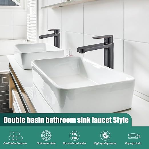 Oil Rubbed Bronze Vessel Sink Bathroom Tall Faucet One Hole Single Handle Basin Mixer Tap Lavatory Vanity Brass Pop Up Drain Included Deck Mount Modern Tall Bathroom Faucet