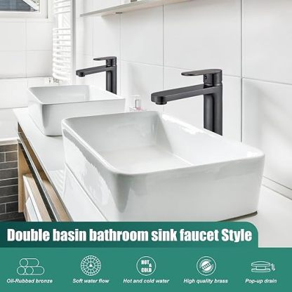 Oil Rubbed Bronze Vessel Sink Bathroom Tall Faucet One Hole Single Handle Basin Mixer Tap Lavatory Vanity Brass Pop Up Drain Included Deck Mount Modern Tall Bathroom Faucet