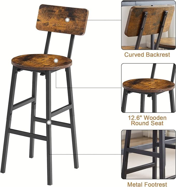 3-Piece Bar Table and Chairs Set, High Top Pub Table with Folding Wine Rack & 2 Wooden Stools