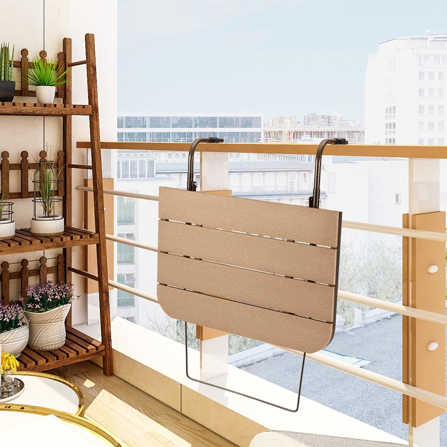 Balcony Railing Table Hanging Folding Balcony Bar Table for Deck Railings Outdoor