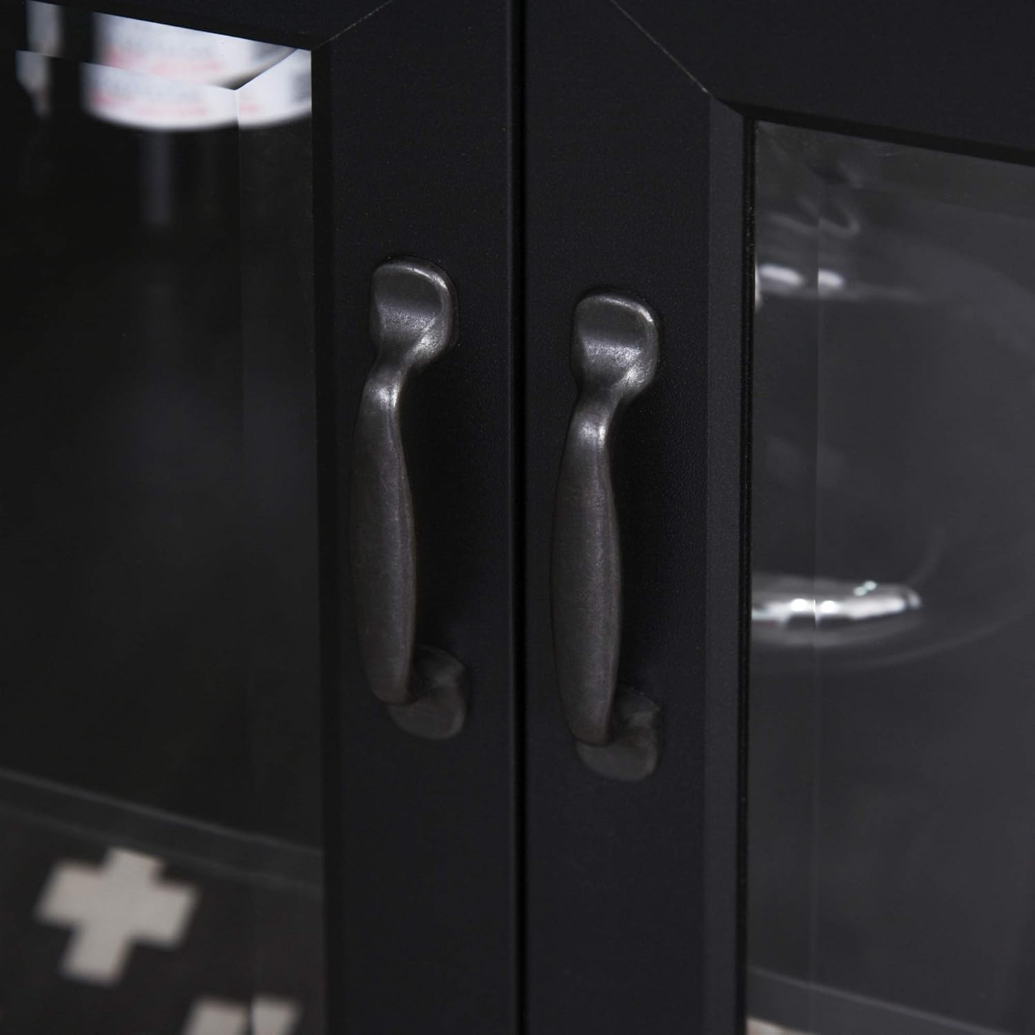 71" Bookcase Storage Hutch Cabinet with Adjustable Shelves and Glass Doors