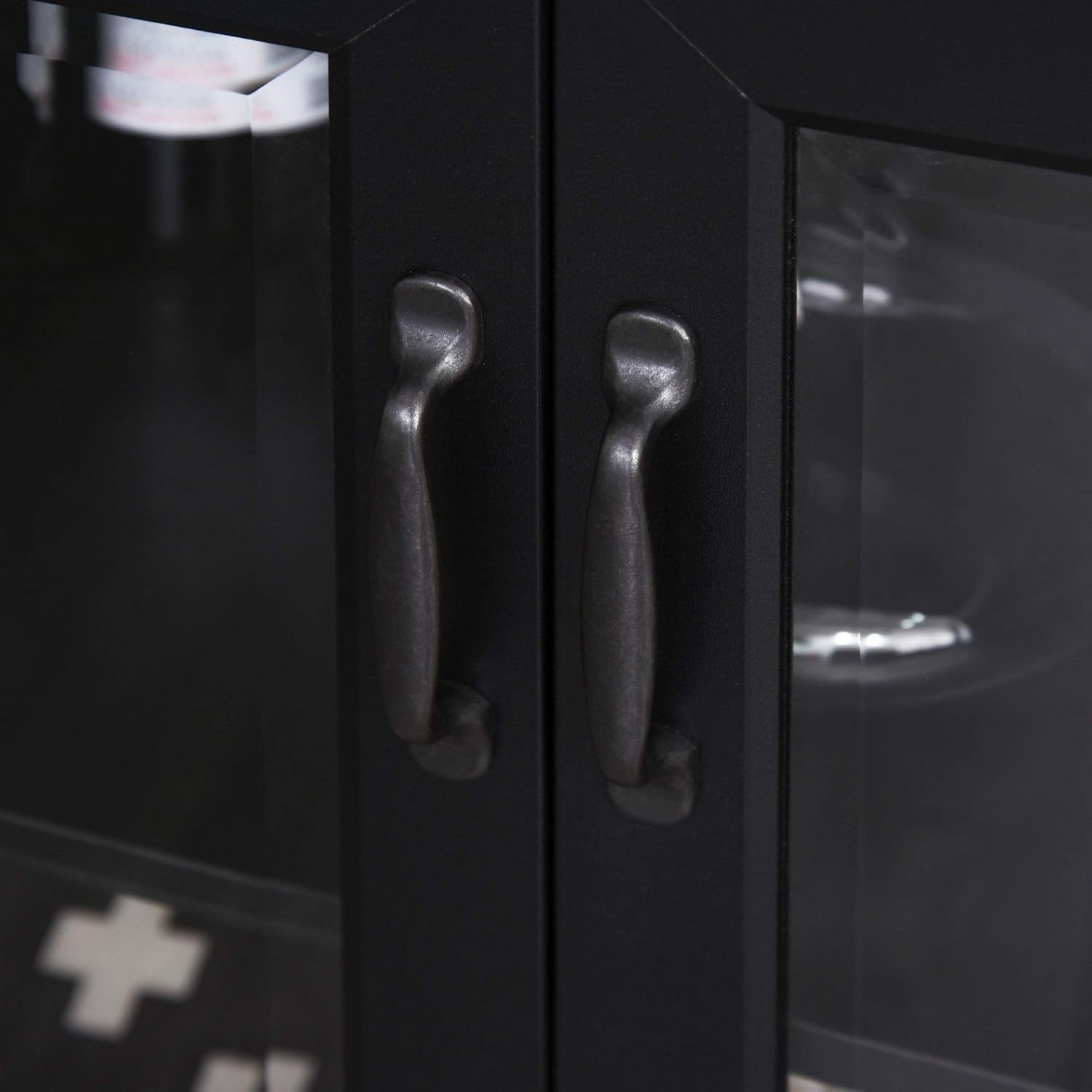 71" Bookcase Storage Hutch Cabinet with Adjustable Shelves and Glass Doors